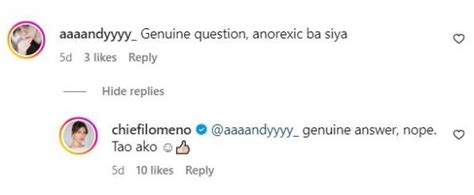 Chie Filomeno responds to a netizen who asked if she has an .